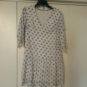 Anthropologie White and Blue Floral Mini Dress